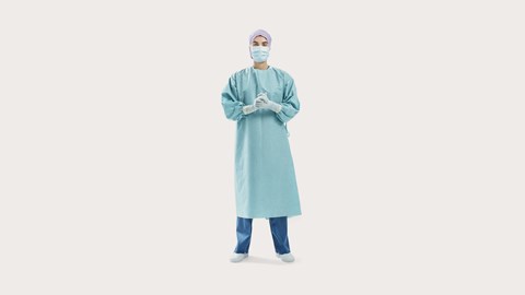 Terveydenhuollon ammattilainen BARRIER-leikkaustakki yllään
